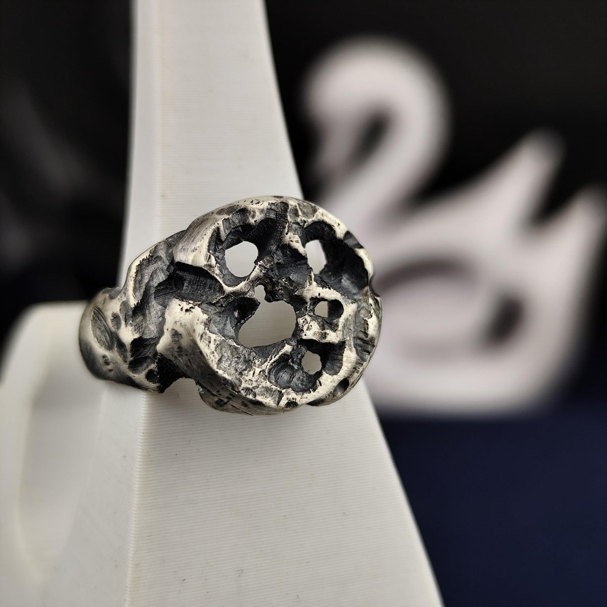Oxidized Silver Ring, Molten Rock Crater Band, Brutalist Unisex Jewelry