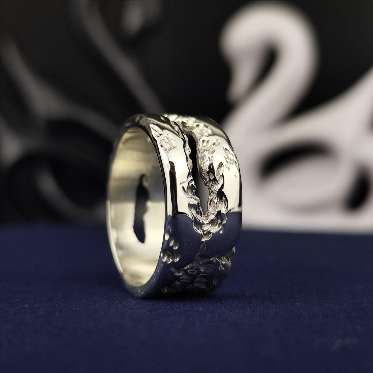Botanical Silver Ring, Hand Carved Leaf Band, Rustic Unisex Jewelry