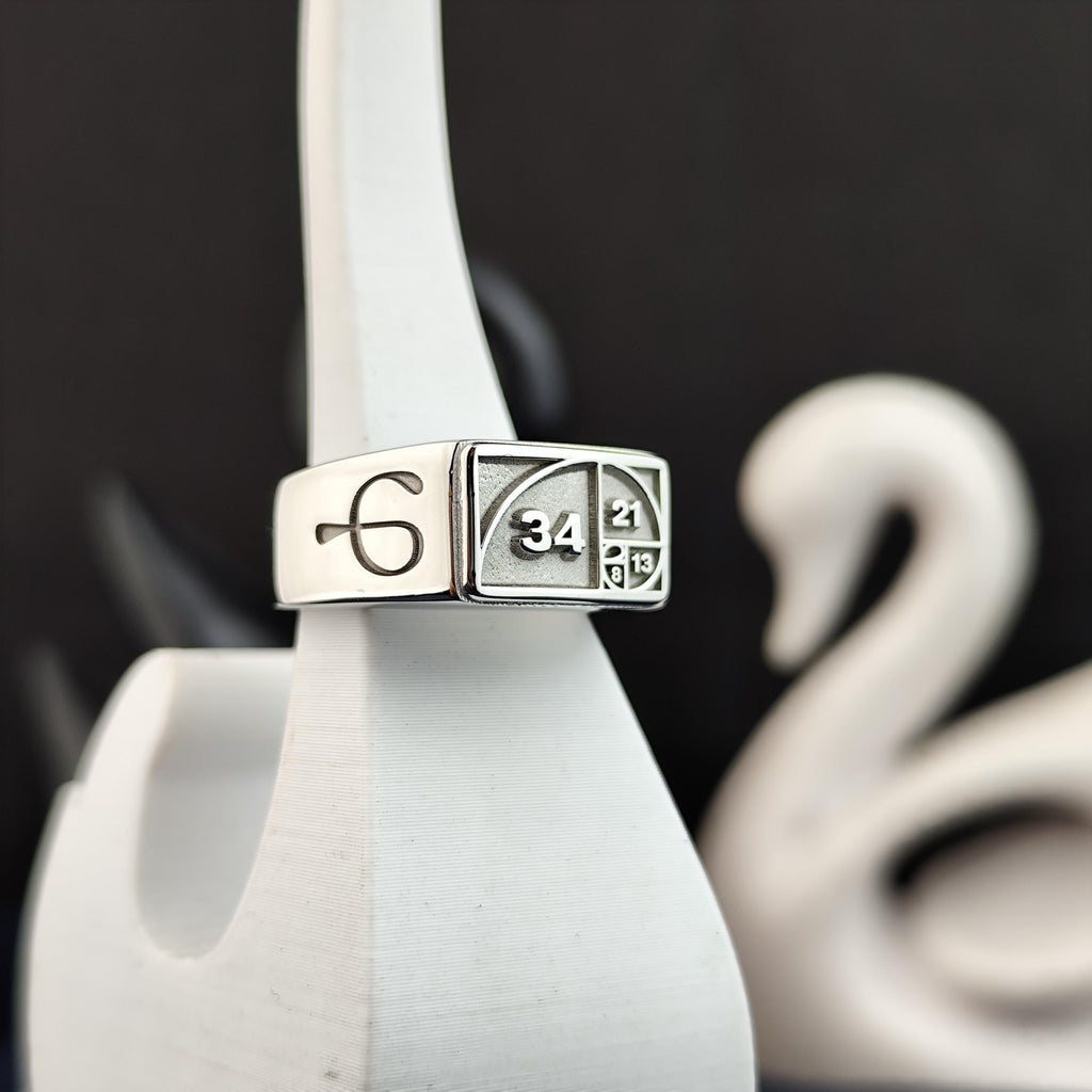 Fibonacci Ring, Golden Ratio Signet Ring, Sacred Geometry Sterling Silver Math Jewelry Gift
