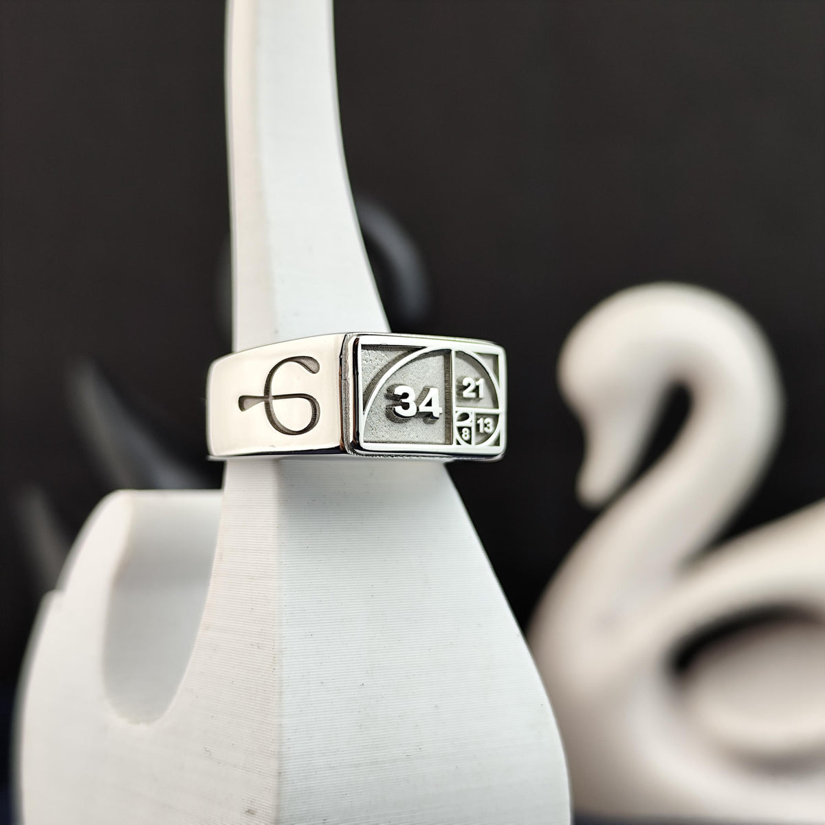 Fibonacci Ring, Golden Ratio Signet Ring, Sacred Geometry Sterling Silver Math Jewelry Gift