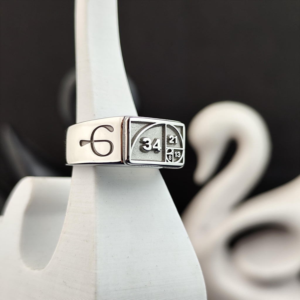 Fibonacci Ring, Golden Ratio Signet Ring, Sacred Geometry Sterling Silver Math Jewelry Gift