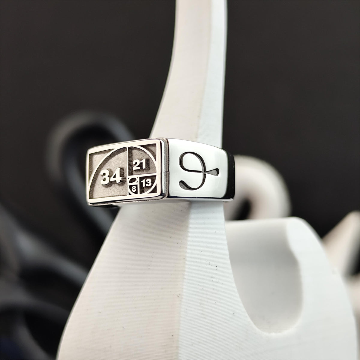 Fibonacci Ring, Golden Ratio Signet Ring, Sacred Geometry Sterling Silver Math Jewelry Gift