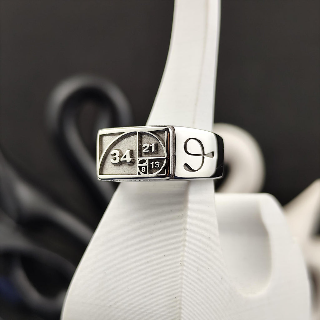 Fibonacci Ring, Golden Ratio Signet Ring, Sacred Geometry Sterling Silver Math Jewelry Gift
