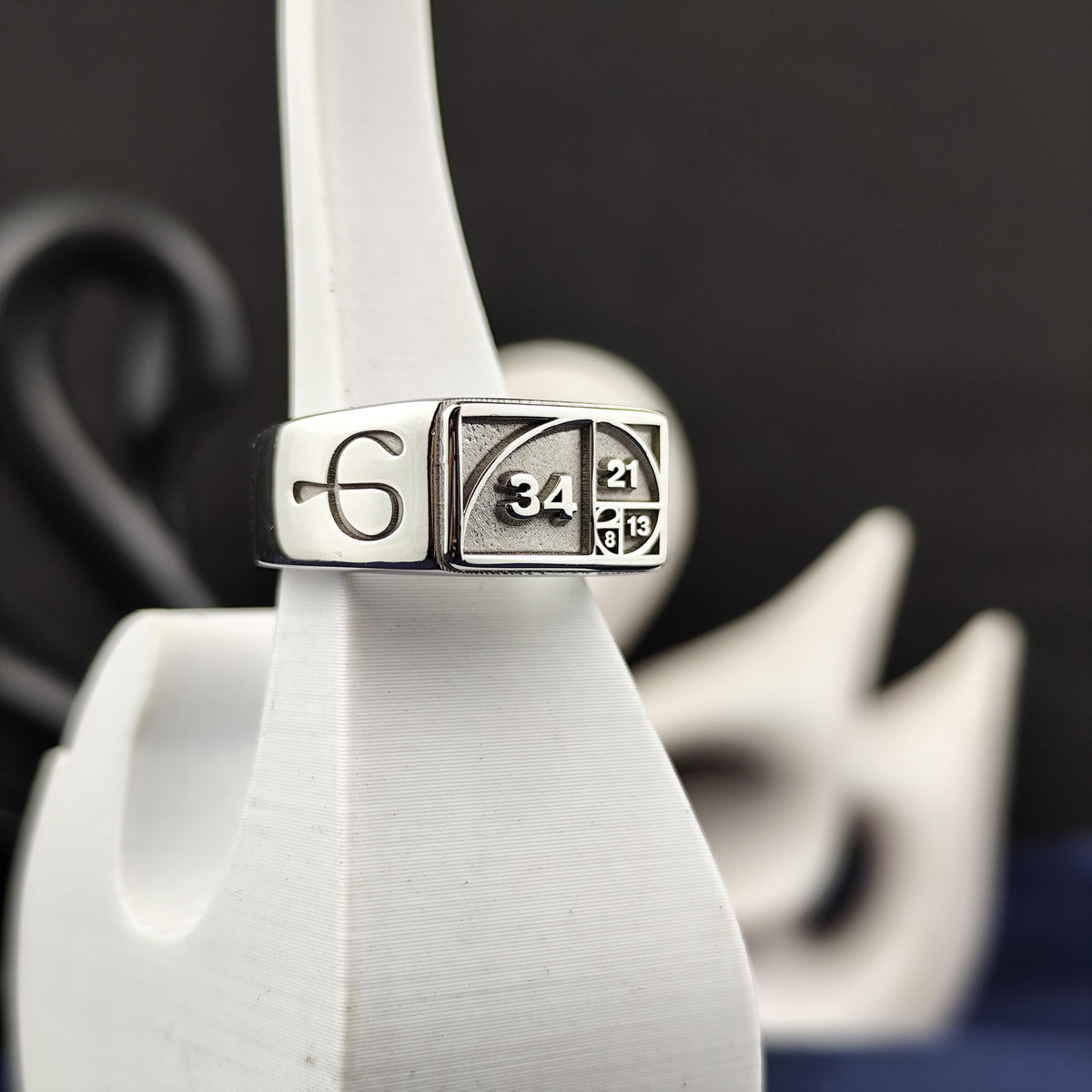 Fibonacci Ring, Golden Ratio Signet Ring, Sacred Geometry Sterling Silver Math Jewelry Gift