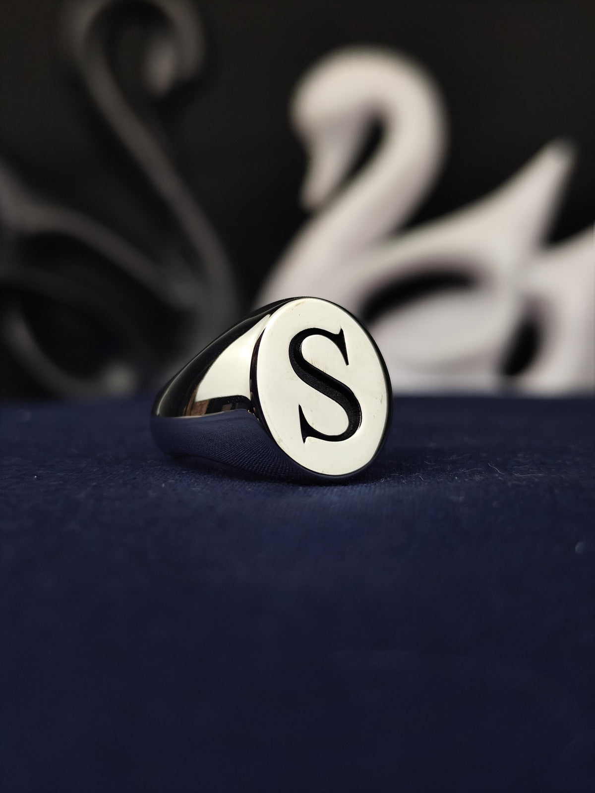 Initial Ring, Oval Single Letter Signet, Sterling Silver or Gold Options