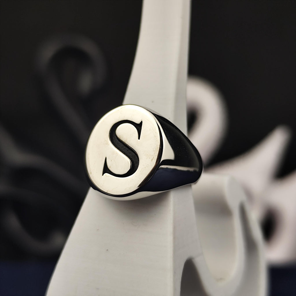 Initial Ring, Oval Single Letter Signet, Sterling Silver or Gold Options