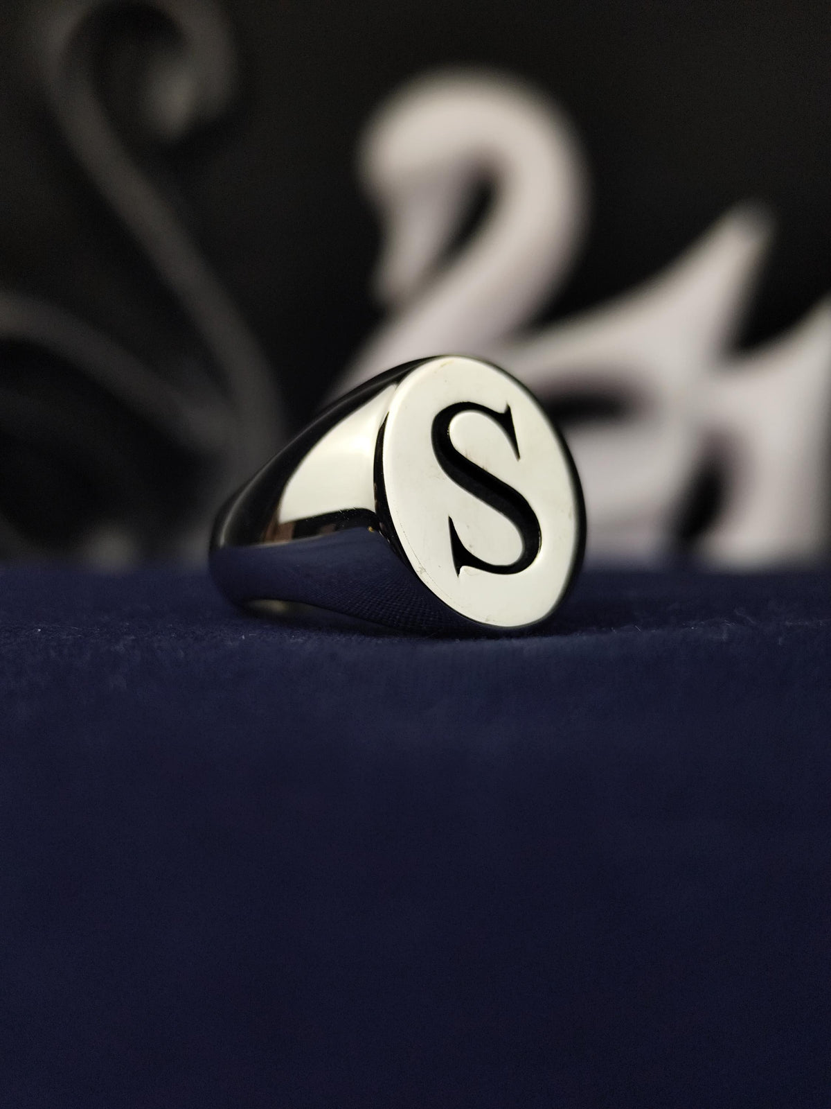 Initial Ring, Oval Single Letter Signet, Sterling Silver or Gold Options