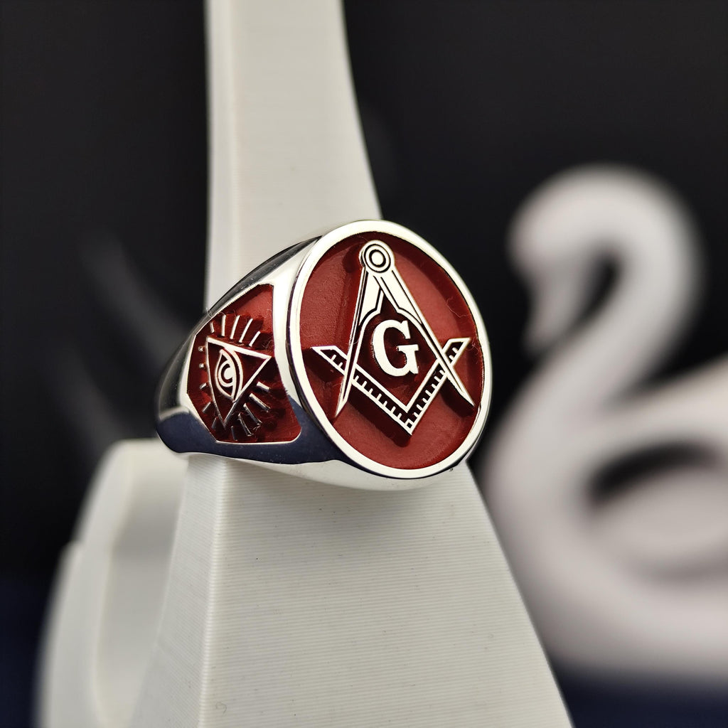 Handcrafted Freemason Ring: Sterling Silver Masonic Signet with Enamel