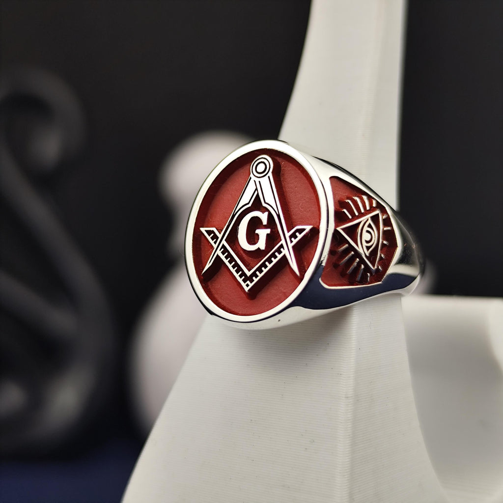 Handcrafted Freemason Ring: Sterling Silver Masonic Signet with Enamel