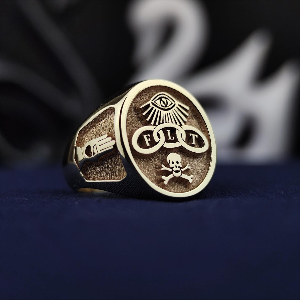14k Gold Odd Fellows Ring: Handmade Masonic FLT Signet