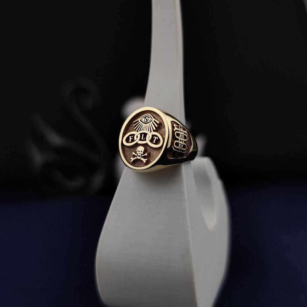 14k Gold Odd Fellows Ring: Handmade Masonic FLT Signet