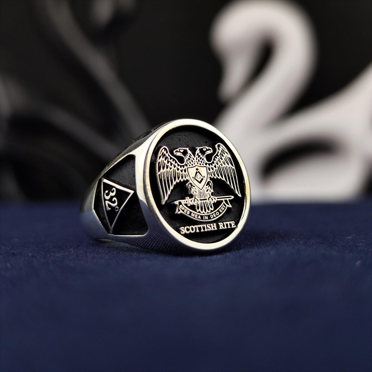 Scottish Rite Masonic Ring, 32nd Degree Double Headed Eagle Signet, Sterling Silver Freemason Gift