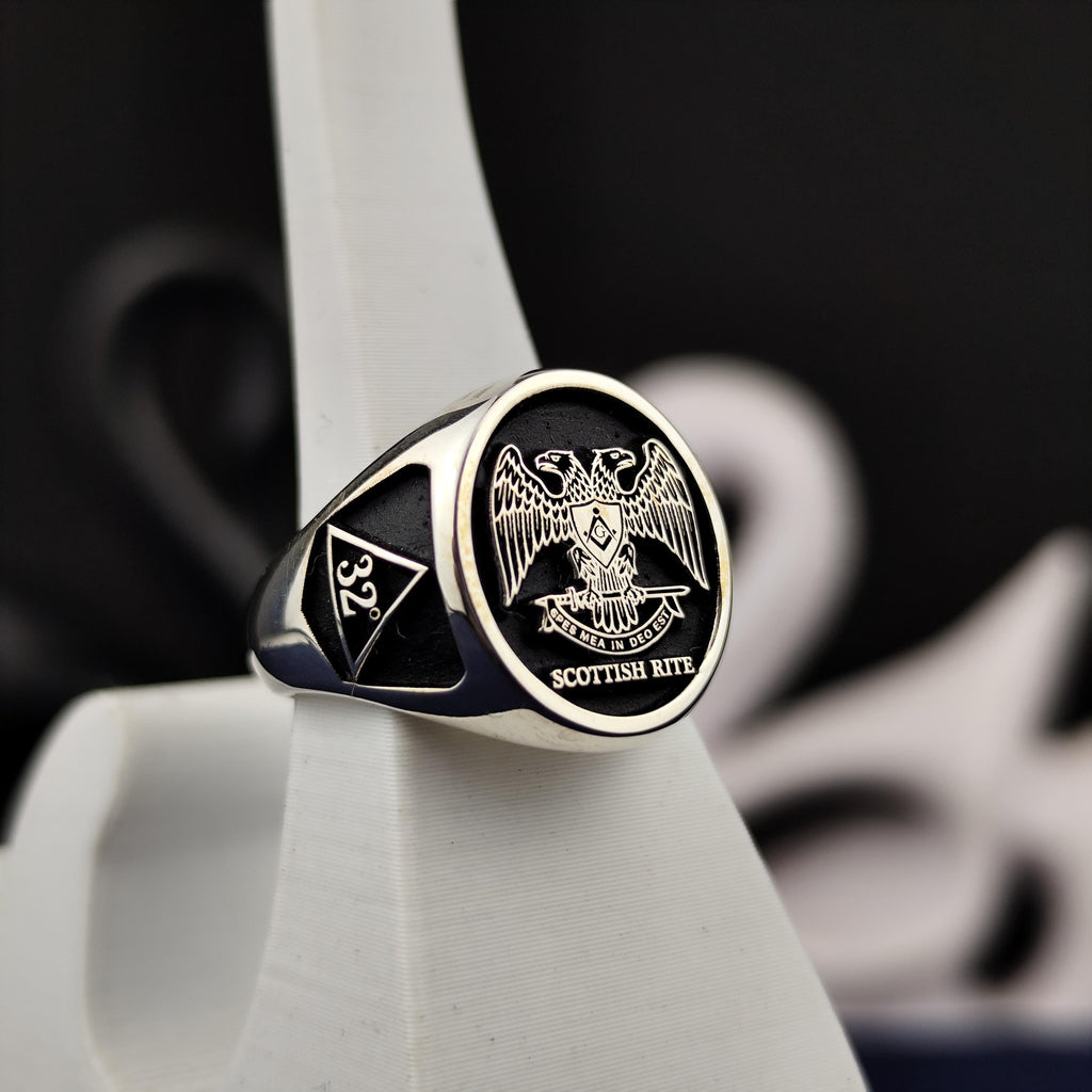 Scottish Rite Masonic Ring, 32nd Degree Double Headed Eagle Signet, Sterling Silver Freemason Gift