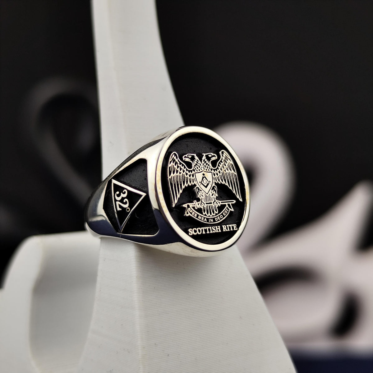 Scottish Rite Masonic Ring, 32nd Degree Double Headed Eagle Signet, Sterling Silver Freemason Gift