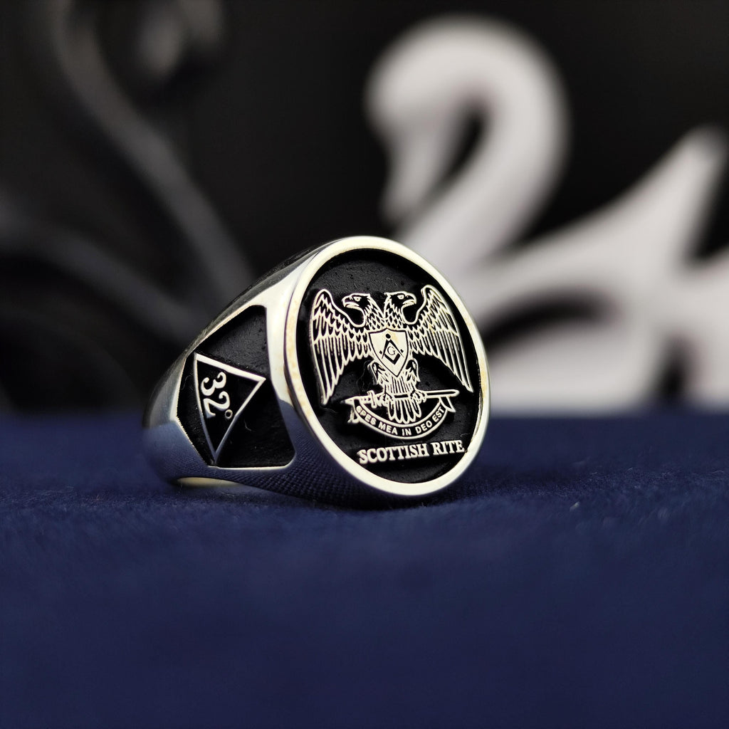 Scottish Rite Masonic Ring, 32nd Degree Double Headed Eagle Signet, Sterling Silver Freemason Gift
