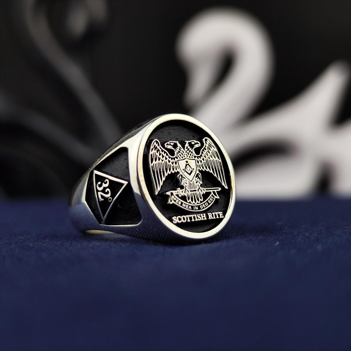 Scottish Rite Masonic Ring, 32nd Degree Double Headed Eagle Signet, Sterling Silver Freemason Gift