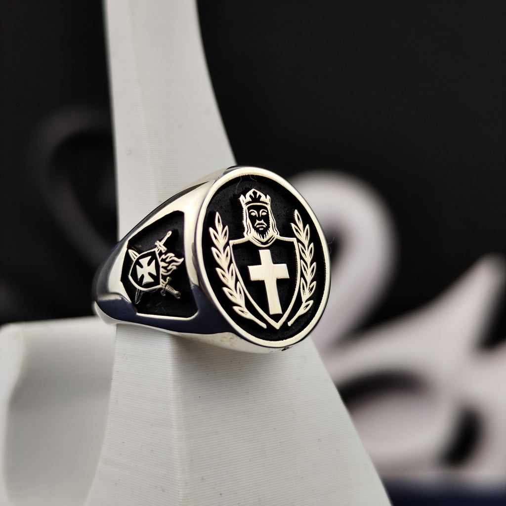 DeMolay Chevalier Ring, 925 Sterling Silver Masonic Signet, Crowned Knight Cross Shield, Fraternal Gift