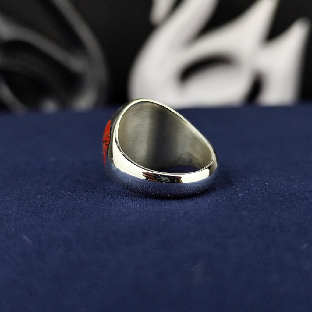 Red Enamel Masonic Signet Ring, Square and Compass G Symbol, Sterling Silver or Gold