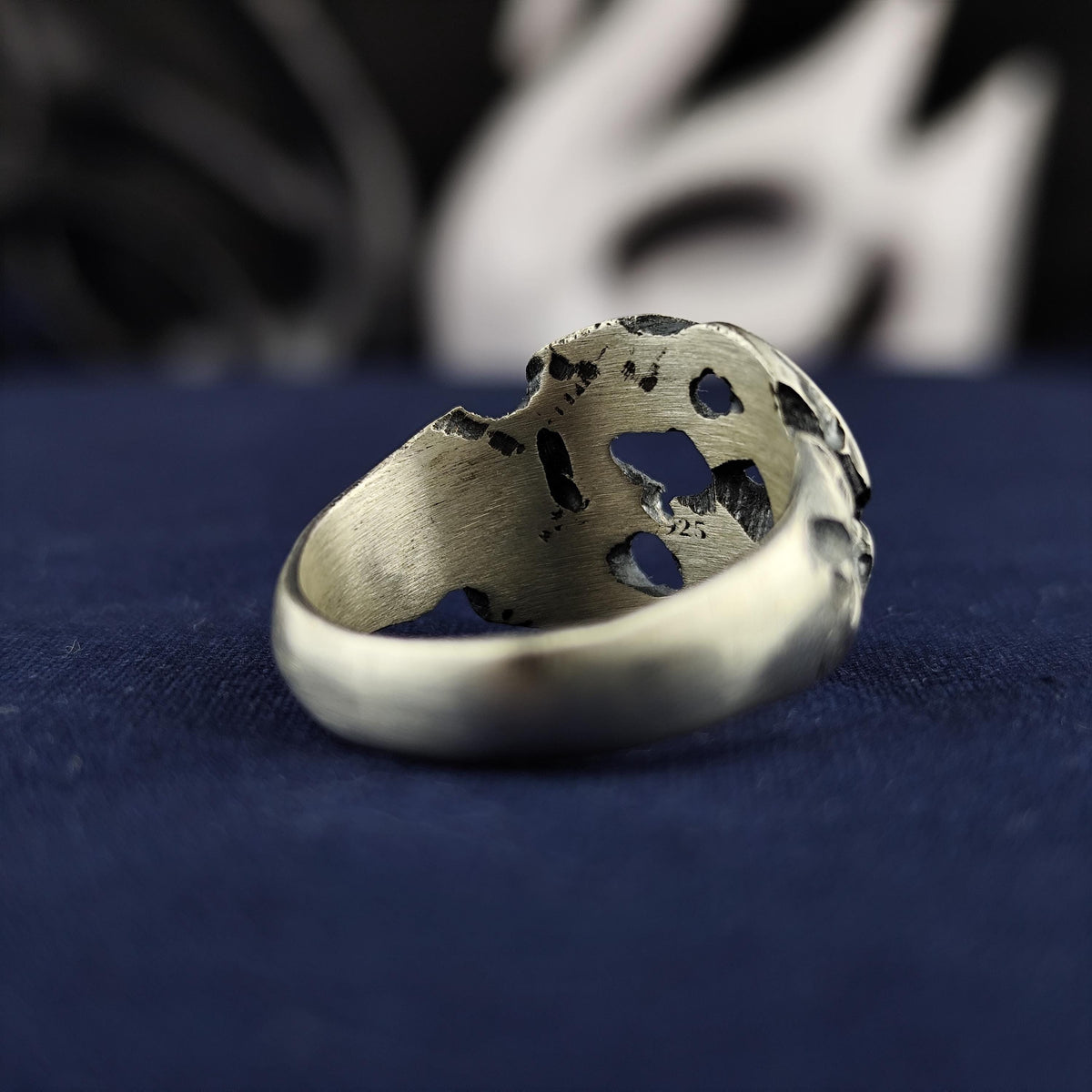 Oxidized Silver Ring, Molten Rock Crater Band, Brutalist Unisex Jewelry