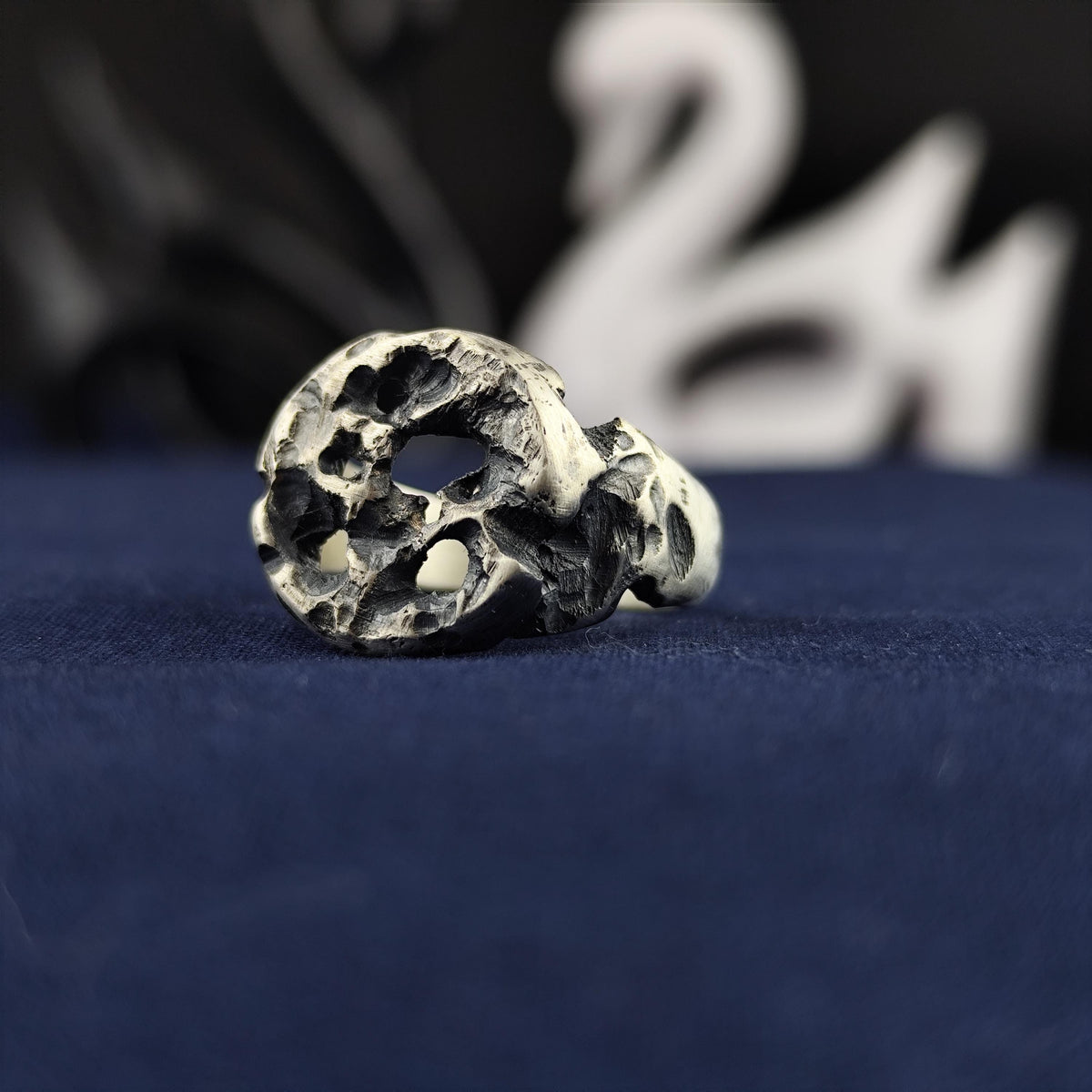Oxidized Silver Ring, Molten Rock Crater Band, Brutalist Unisex Jewelry