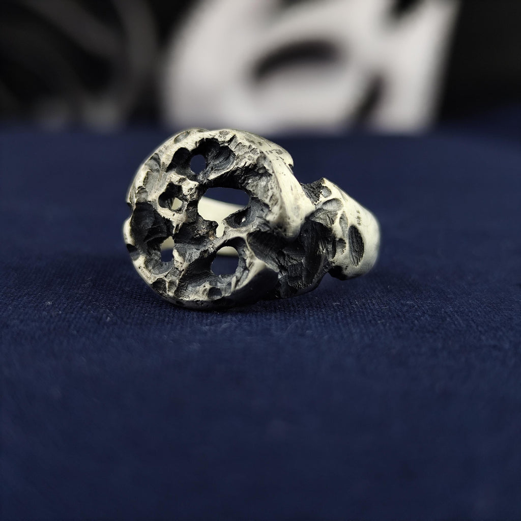 Oxidized Silver Ring, Molten Rock Crater Band, Brutalist Unisex Jewelry
