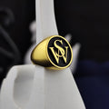 Monogram Ring with Two Initials, Black Enamel Round Signet in Sterling Silver or Gold