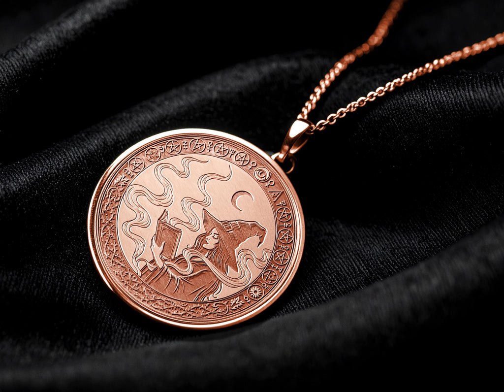Gold Witch Charm , Book Lovers Necklace , Witchcraft Pendant Necklace