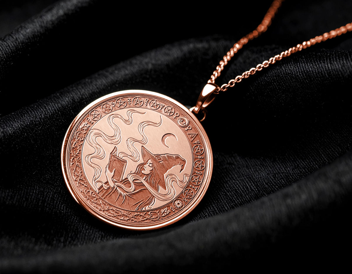 Gold Witch Charm , Book Lovers Necklace , Witchcraft Pendant Necklace