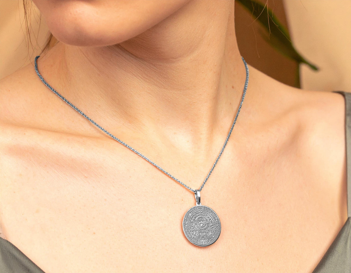Mayan Calendar Sun Necklace – Aztec Sun Stone Mythology Pendant