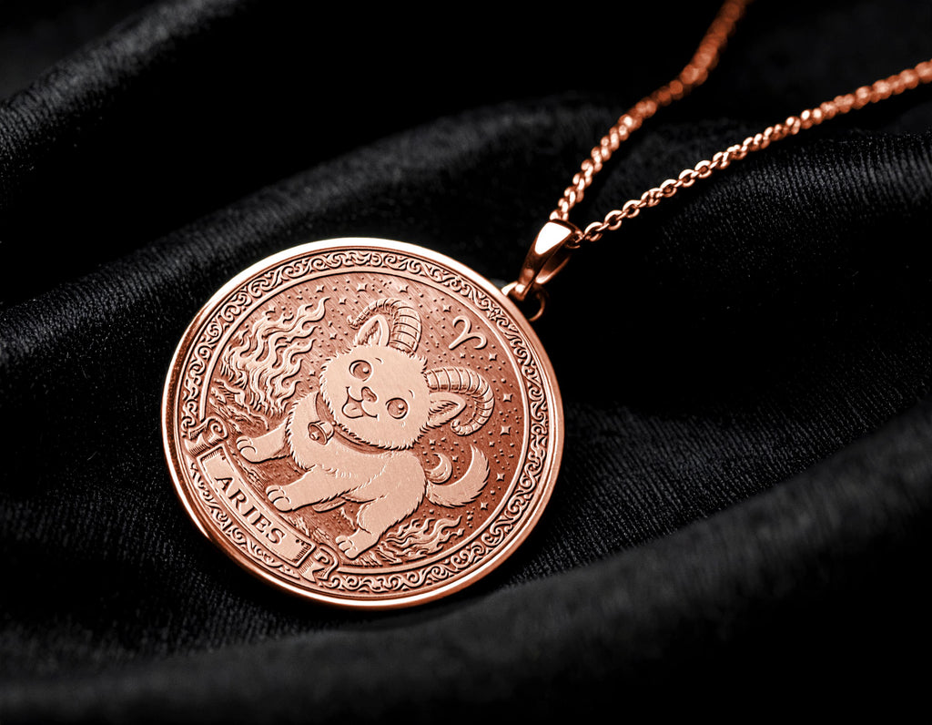 Aries Zodiac Pendant – Fire Sign Necklace with Dog