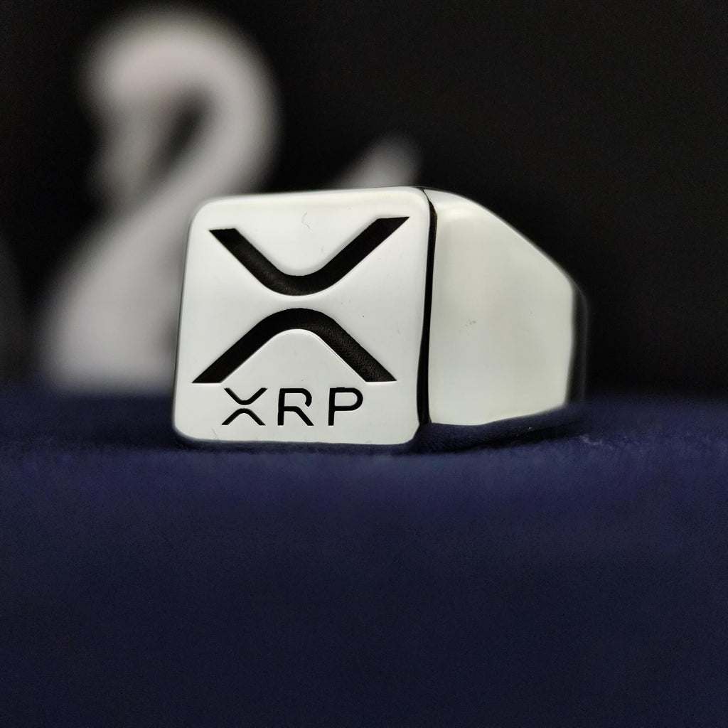 XRP Signet Ring, 925 Sterling Silver Ripple Logo, Square Crypto Jewelry, Blockchain Investor Gift