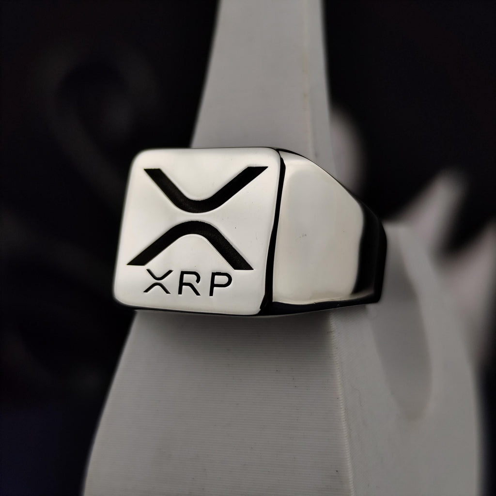 XRP Signet Ring, 925 Sterling Silver Ripple Logo, Square Crypto Jewelry, Blockchain Investor Gift