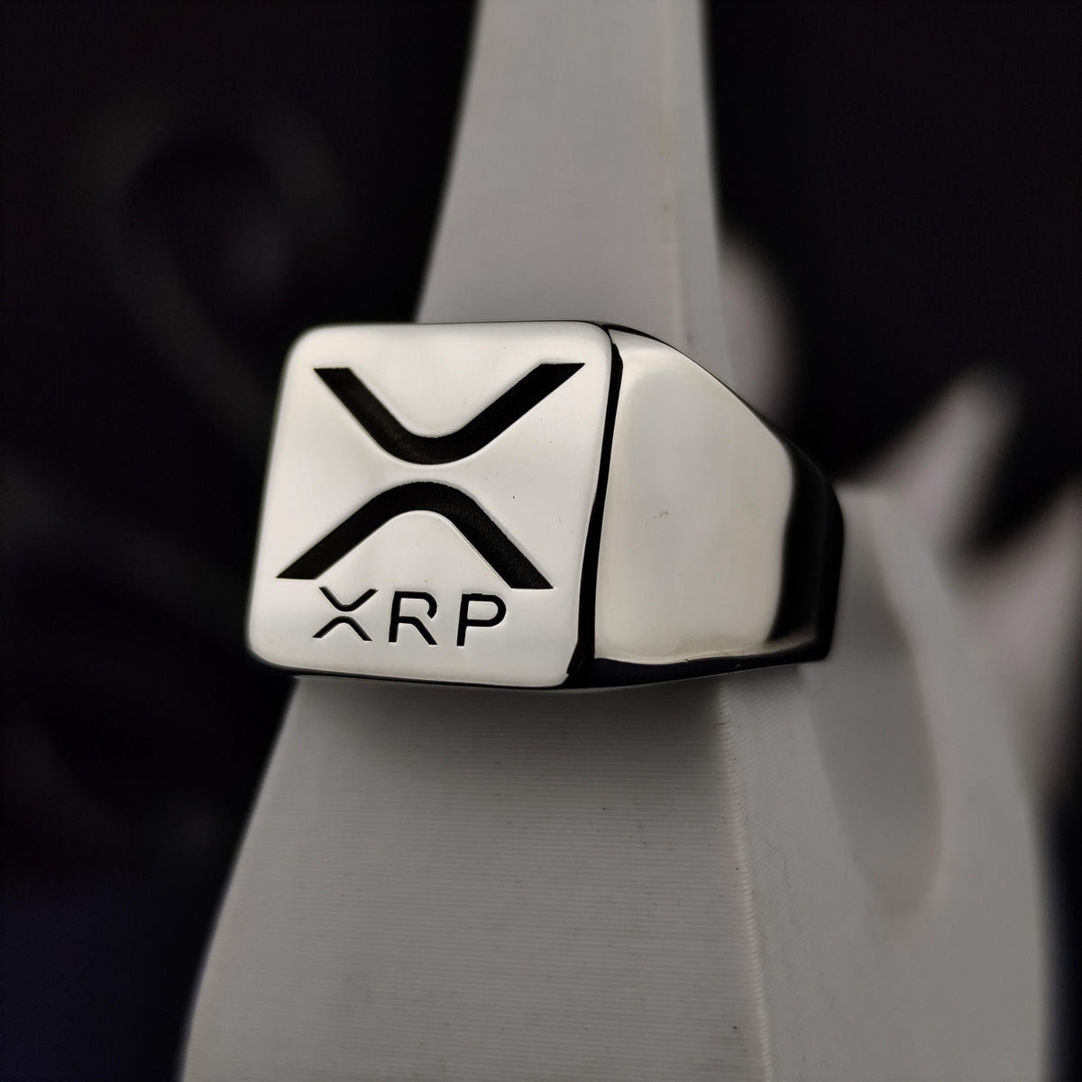 XRP Signet Ring, 925 Sterling Silver Ripple Logo, Square Crypto Jewelry, Blockchain Investor Gift