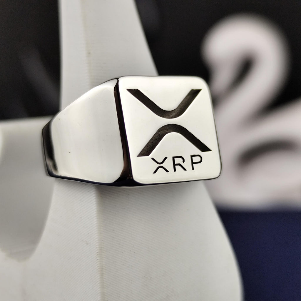 XRP Signet Ring, 925 Sterling Silver Ripple Logo, Square Crypto Jewelry, Blockchain Investor Gift