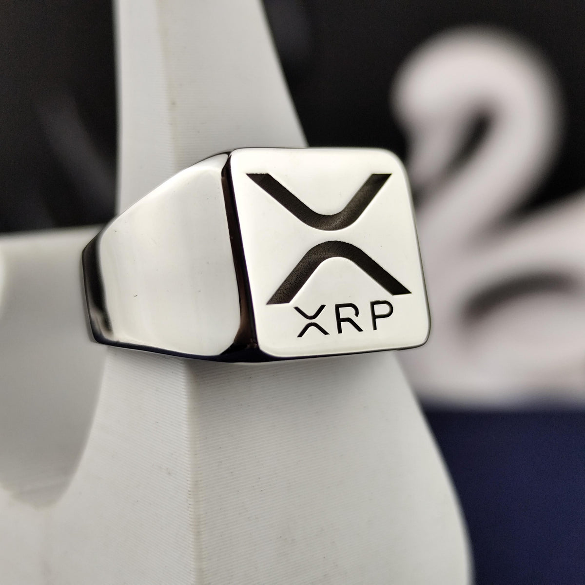 XRP Signet Ring, 925 Sterling Silver Ripple Logo, Square Crypto Jewelry, Blockchain Investor Gift