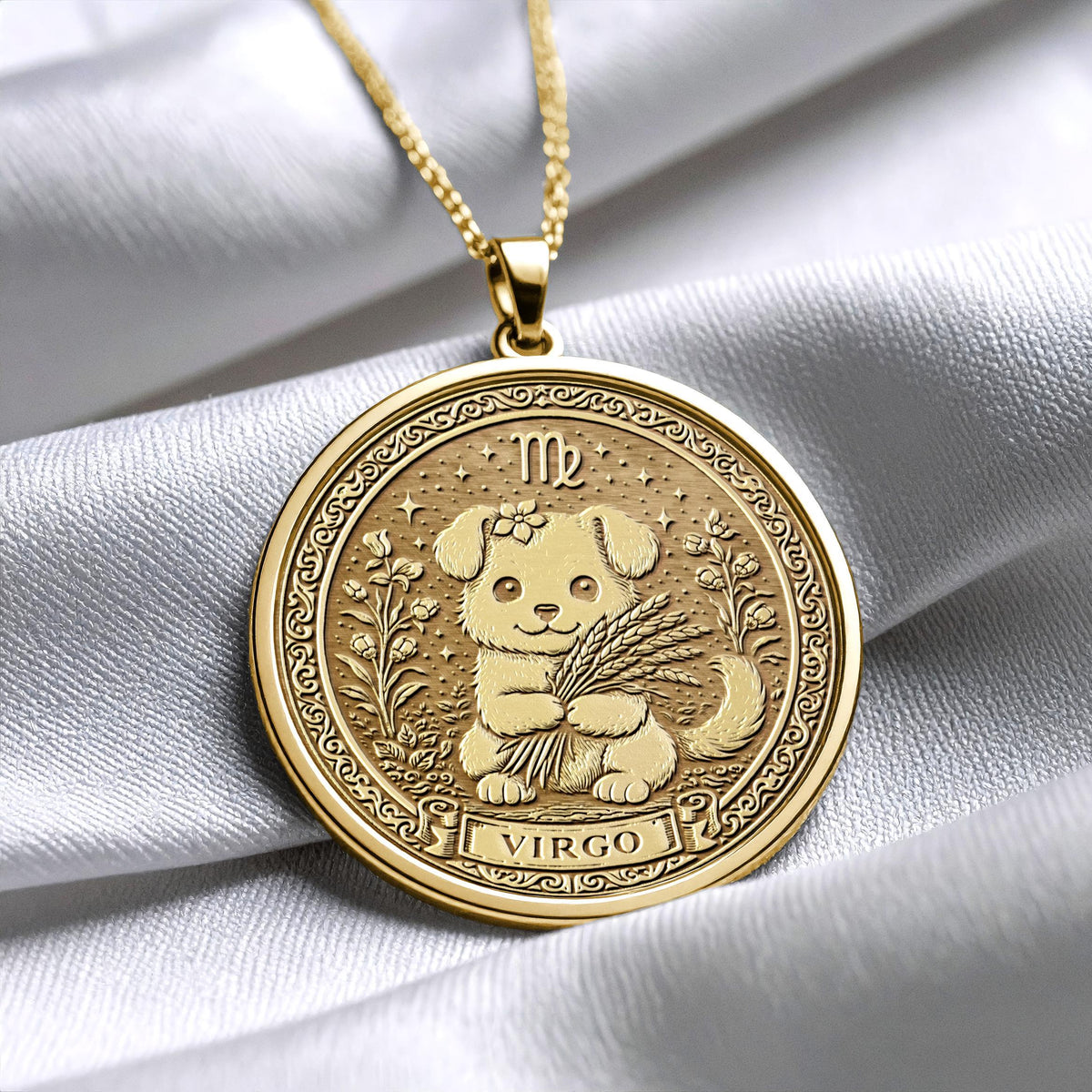 Dog Virgo Pendant – 14k Gold Plated Sterling Silver Zodiac Necklace
