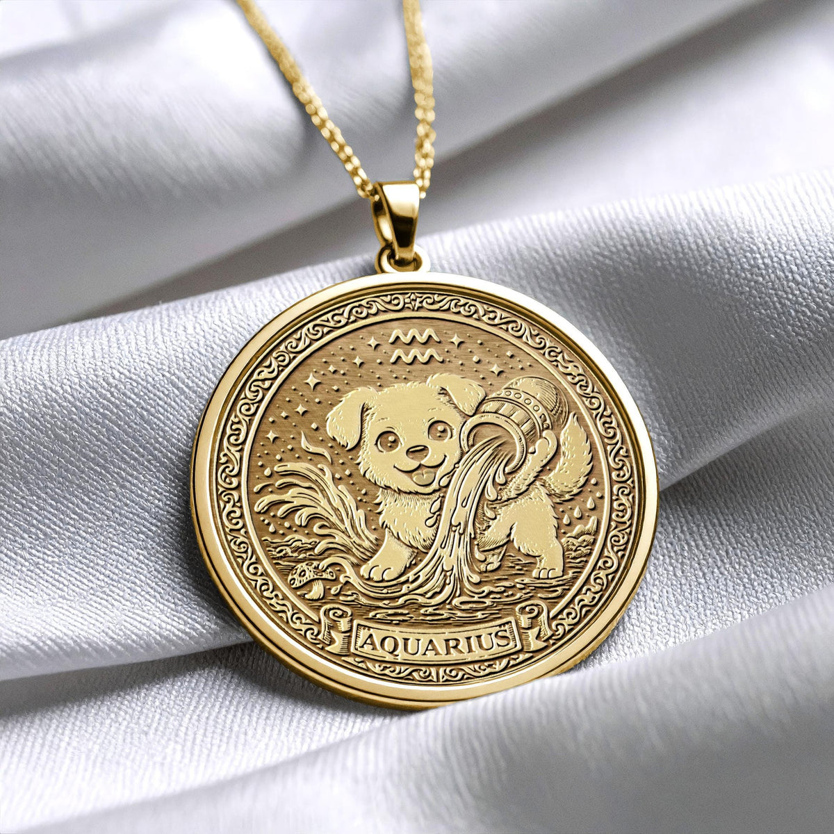 Aquarius Dog Charm Necklace – Zodiac Pendant, Gift for Her