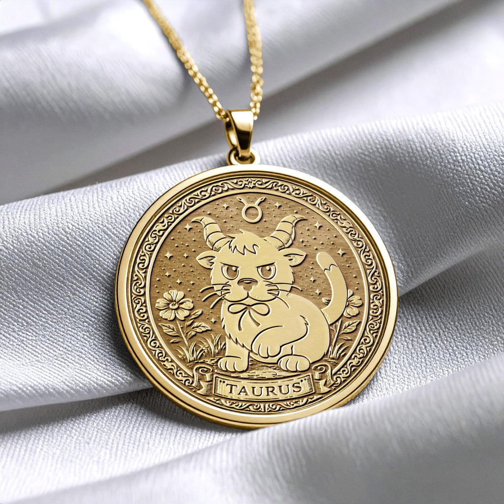 Sterling Silver Cat Taurus Zodiac Pendant Necklace