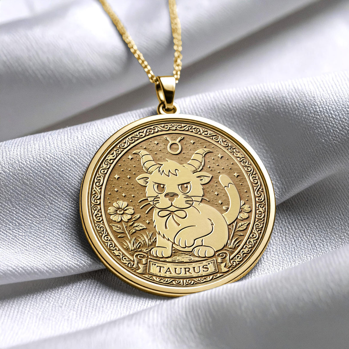 Sterling Silver Cat Taurus Zodiac Pendant Necklace