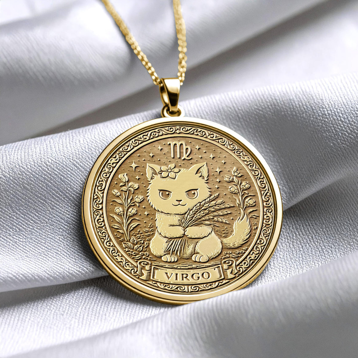 Sterling Silver Cat Virgo Zodiac Pendant Necklace