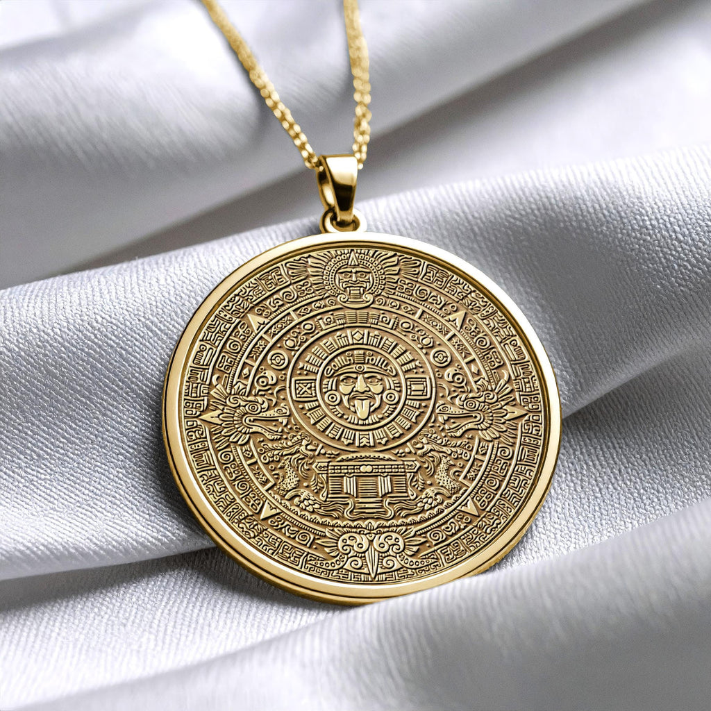 Mayan Calendar Sun Necklace – Aztec Sun Stone Mythology Pendant