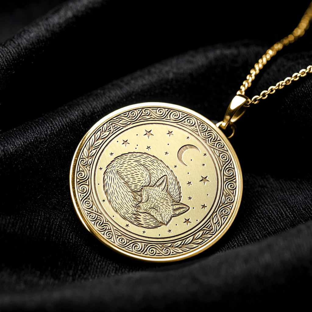 Sleeping Fox Necklace: Moonlit Kitsune Pendant with Stars