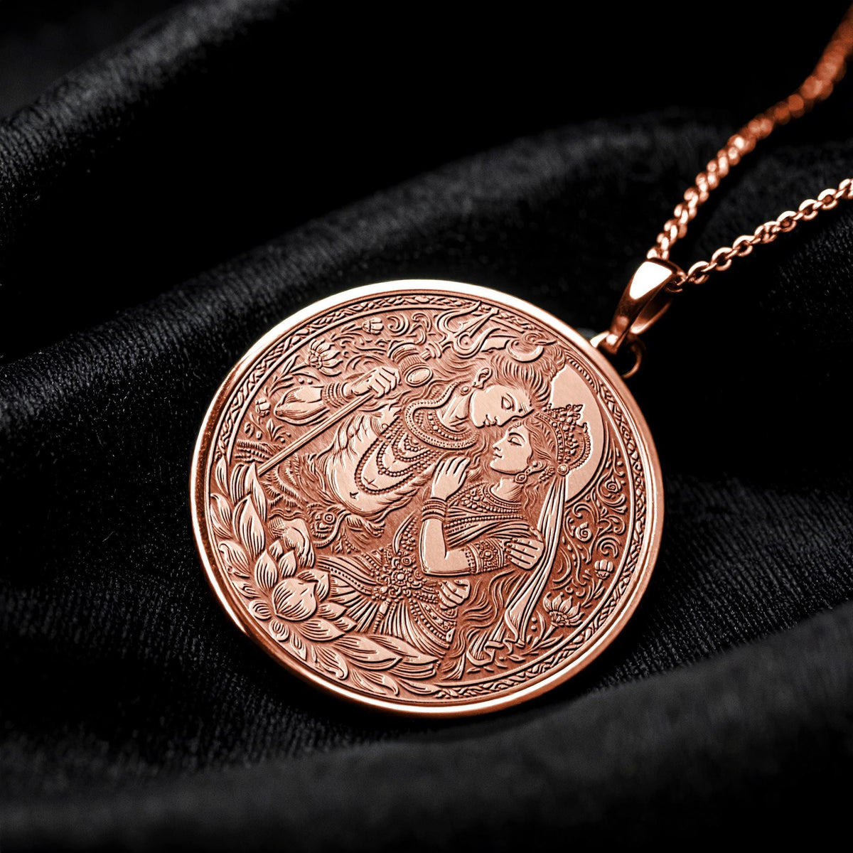 Gold Shiva and Parvati Necklace: Pendant of The Eternal Union of Balance