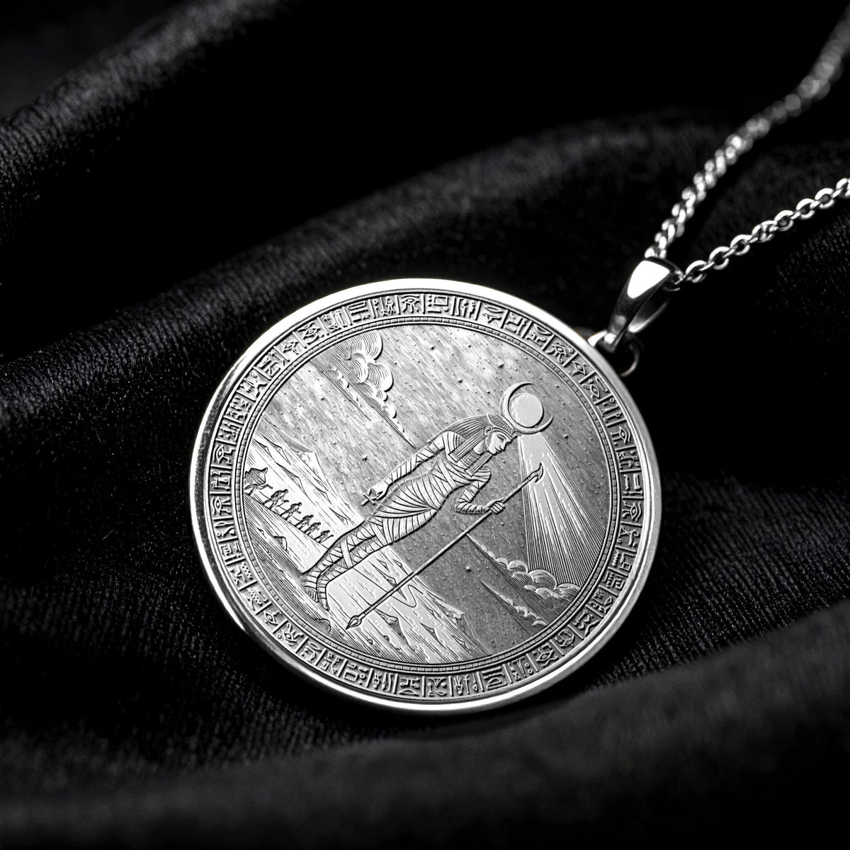 Egypt God Khonsu Pendant Necklace : Moon God Jewelry , Celestial Traveler Medallion