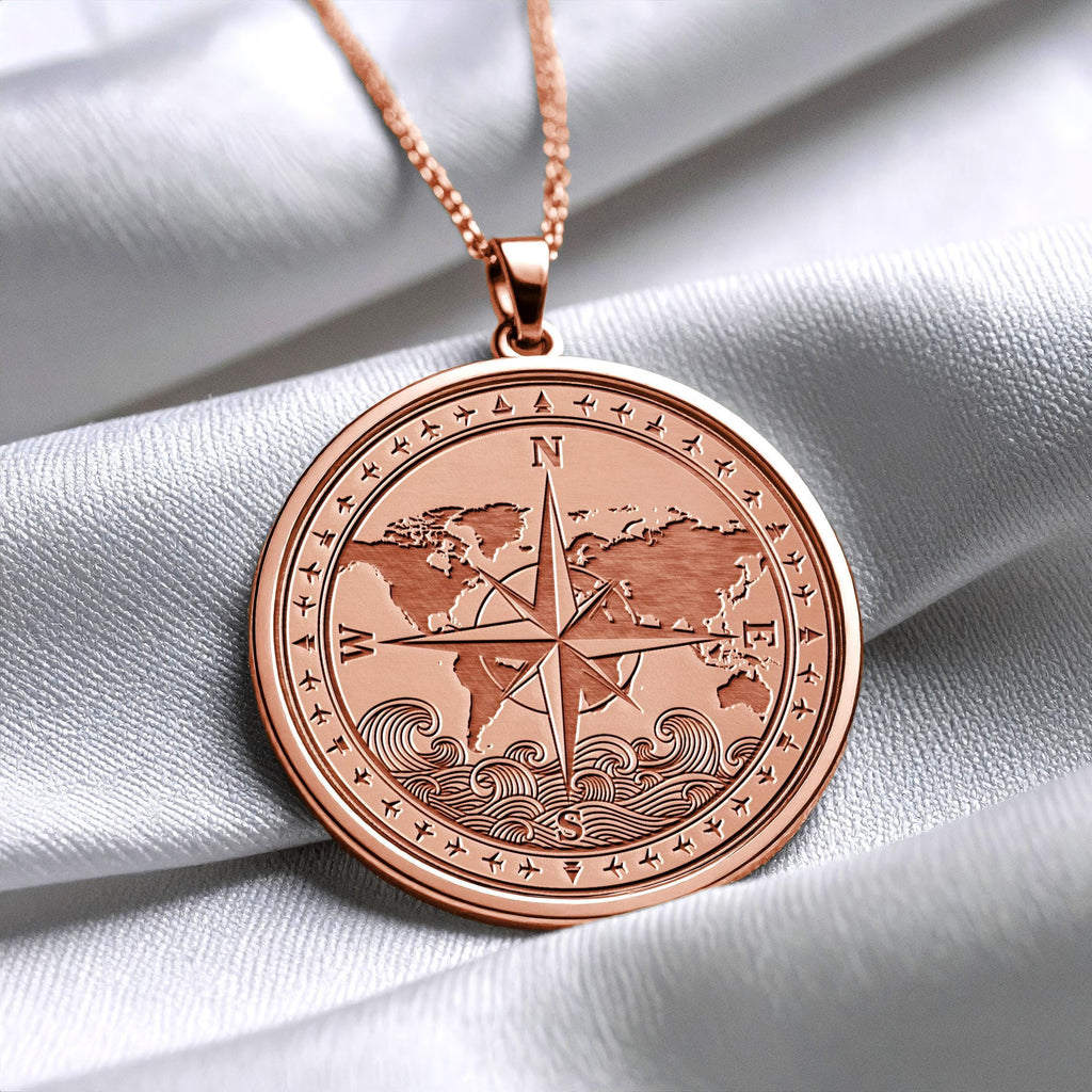 World Map Compass Necklace - Pendant of Direction and Freedom