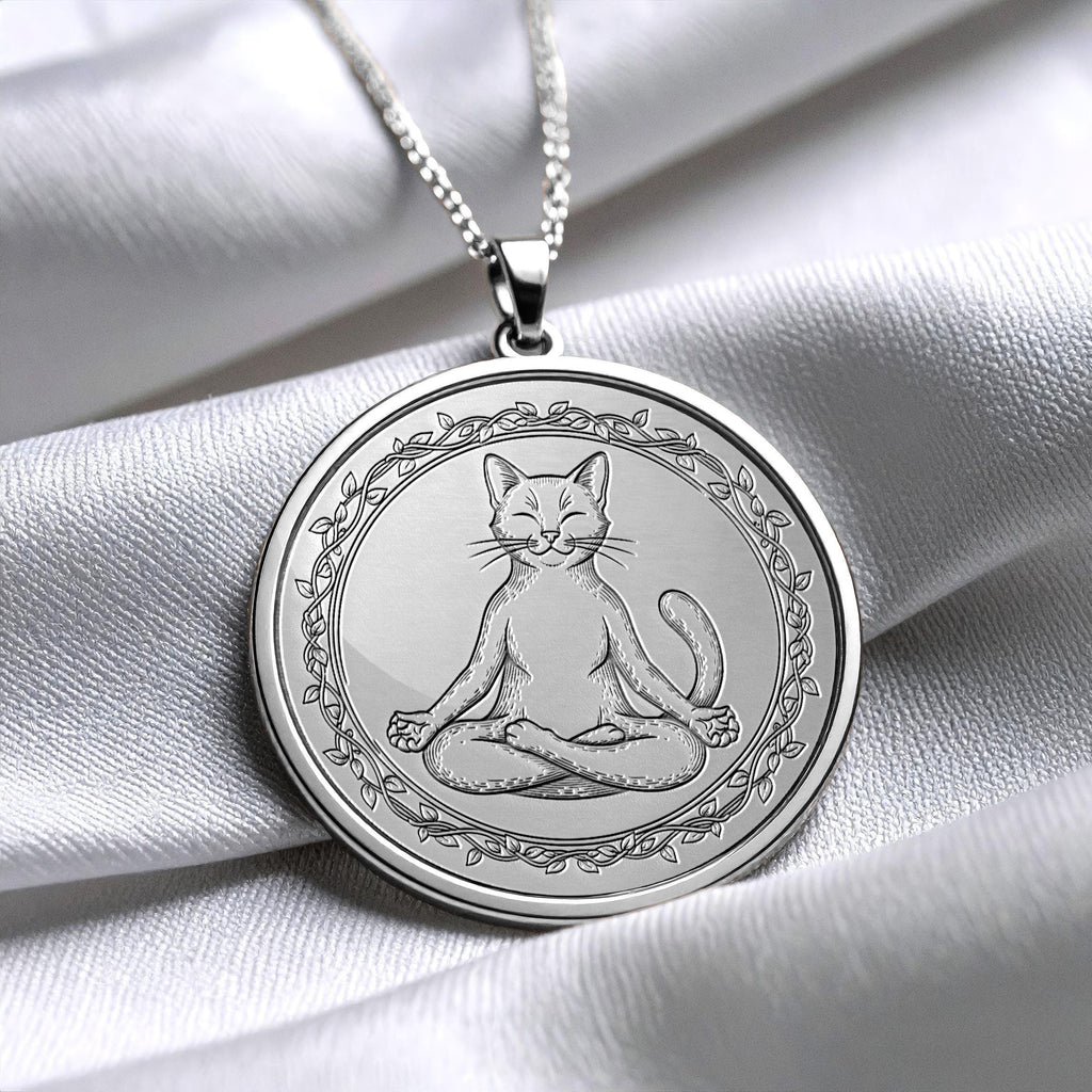 Meditating Cat Necklace Spiritual Feline Pendant