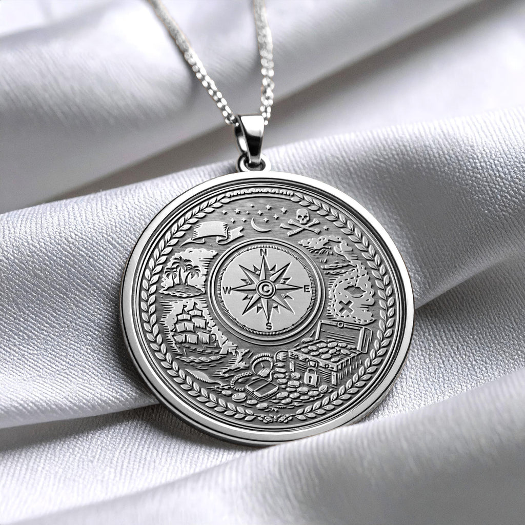 Pirate Map and Compass Nautical Necklace