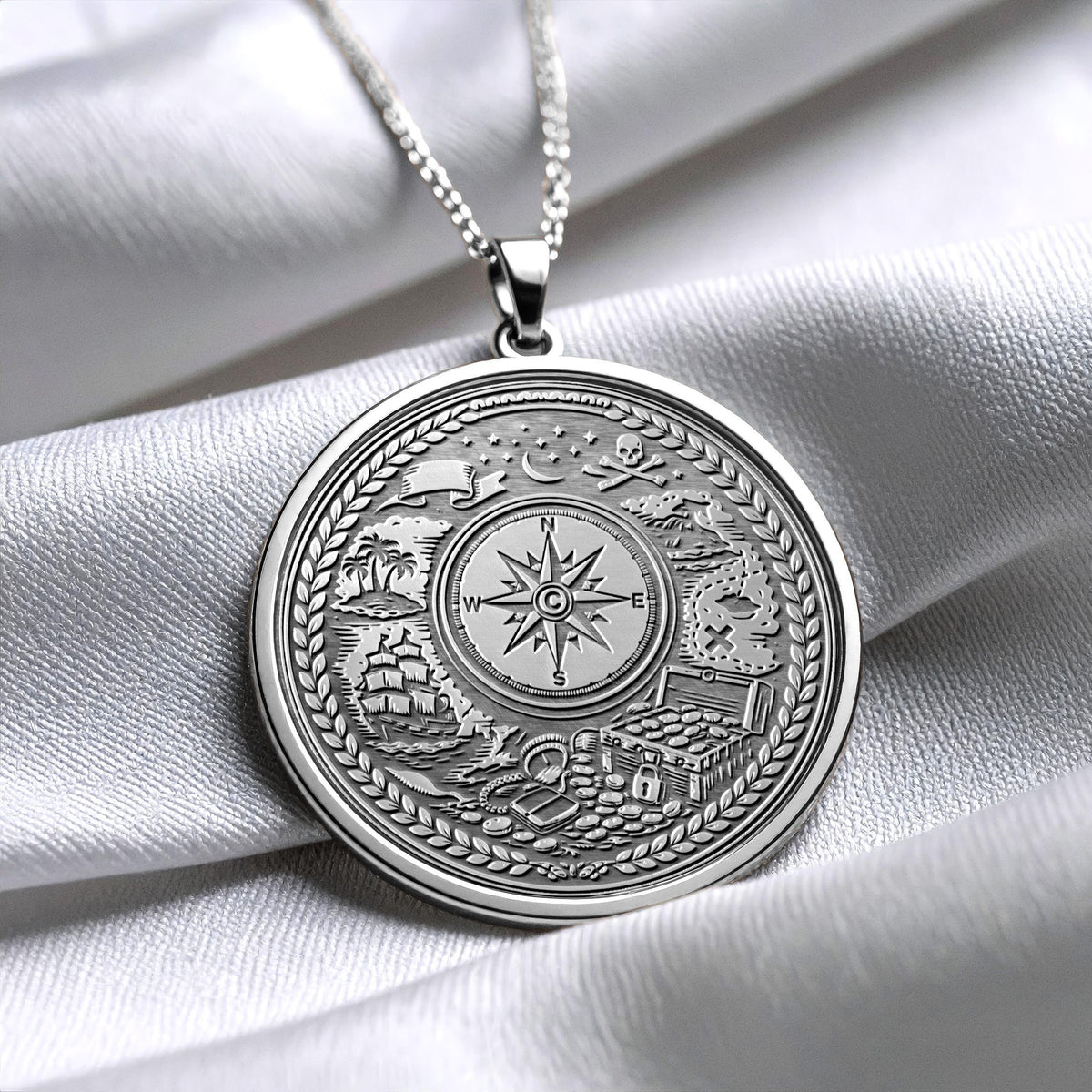 Pirate Map and Compass Nautical Necklace