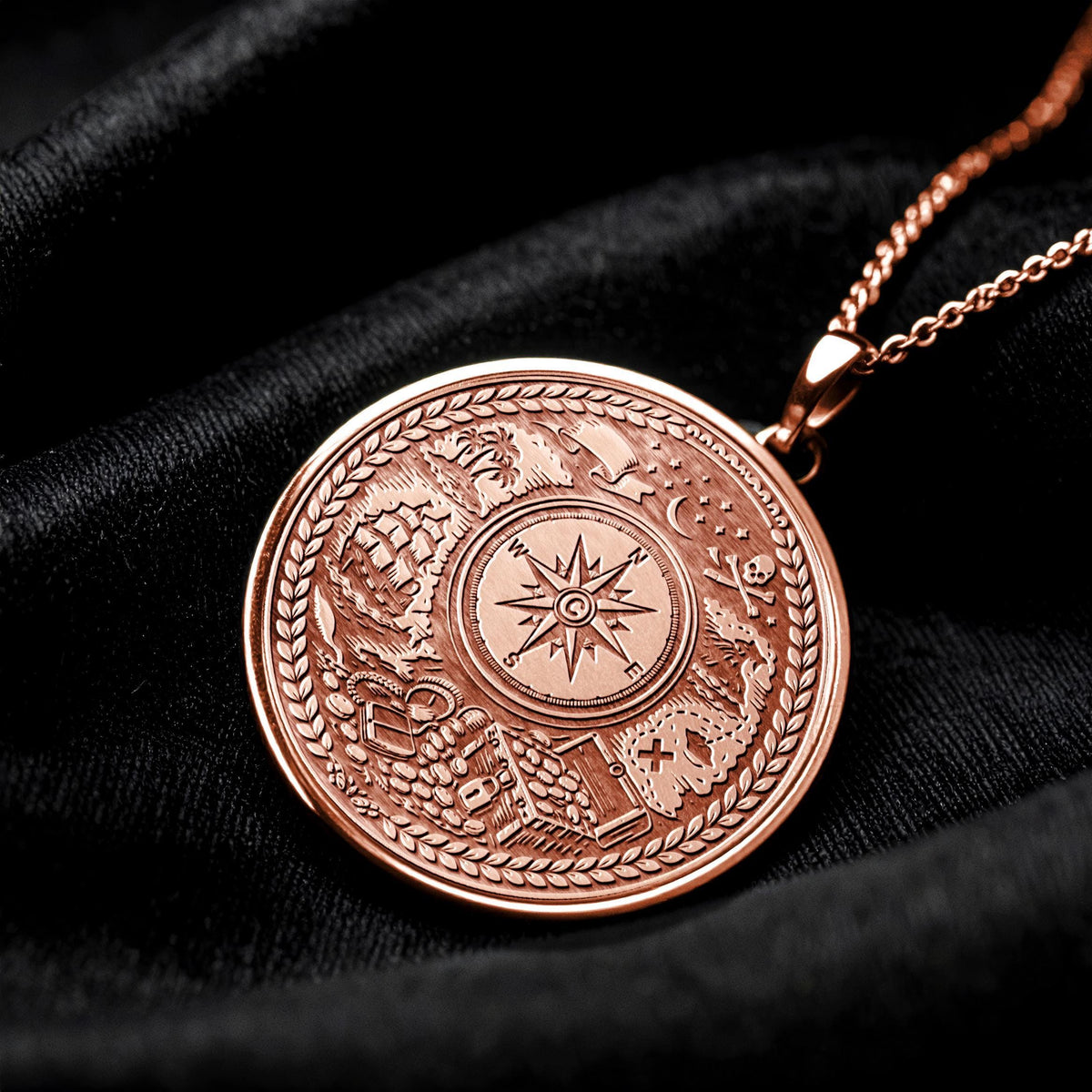 Pirate Map and Compass Nautical Necklace