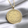 14K Gold Cat Necklace, Handmade Coin Pendant, Animal Jewelry